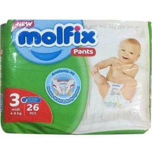 Molfix Pants 3 Midi/Medium (4-9kg) – 52 pcs (2 packs of 26 pcs)
